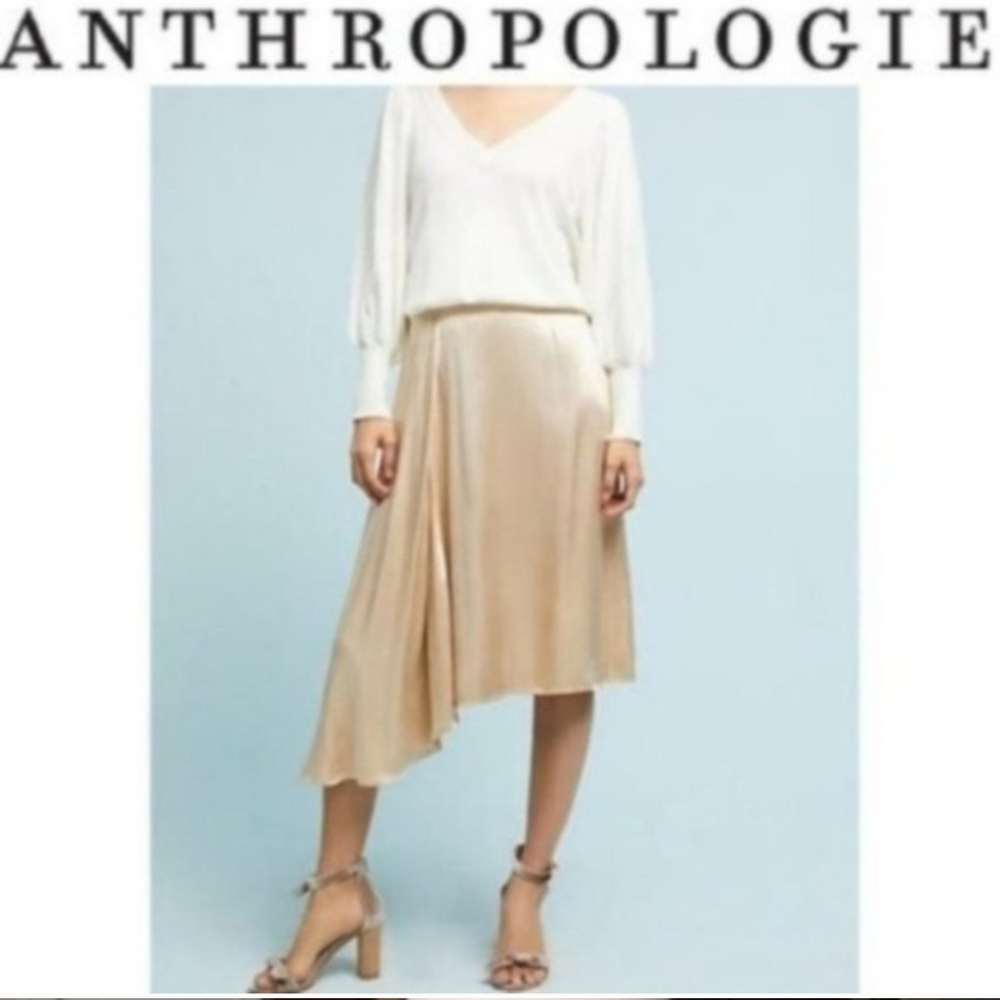 NWT Anthropologie Seen Worn Kept Midi Asymmetrical Gold Skirt 8